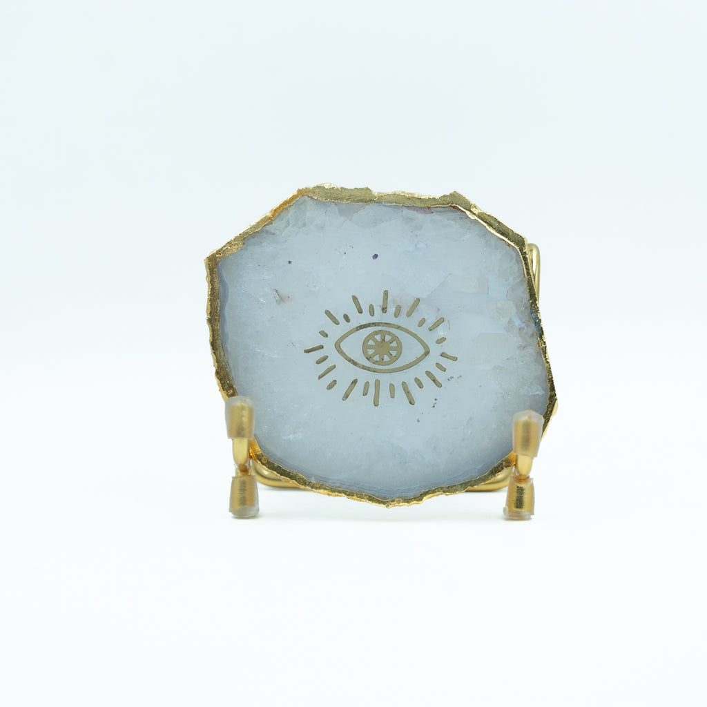 Evil Eye White Agate Metal Showpeice