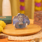 Agate Ganesha Showpiece Silver Platting Egdes with Metal Stand