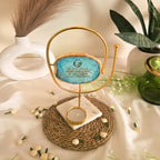 Agate Guruji Mantra Oval Shape Metal Showpiece- Turquoise