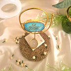 Agate Guruji Mantra Oval Shape Metal Showpiece- Turquoise