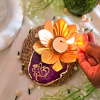 Agate Ganesha Flower Shape Tealight Holder- Purple