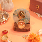 Agate Ganesha Wooden Tealight - Blue
