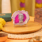 Agate Ganesha Showpiece Silver Platting Egdes with Metal Stand