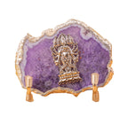 Agate Ganesha Showpiece Silver Platting Egdes with Metal Stand