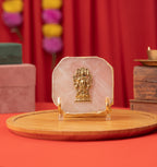 Agate Rose Quartz Ganesha Showpiece Gold Platting Egdes with Metal Stand - Rose Quartz