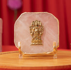Agate Rose Quartz Ganesha Showpiece Gold Platting Egdes with Metal Stand - Rose Quartz