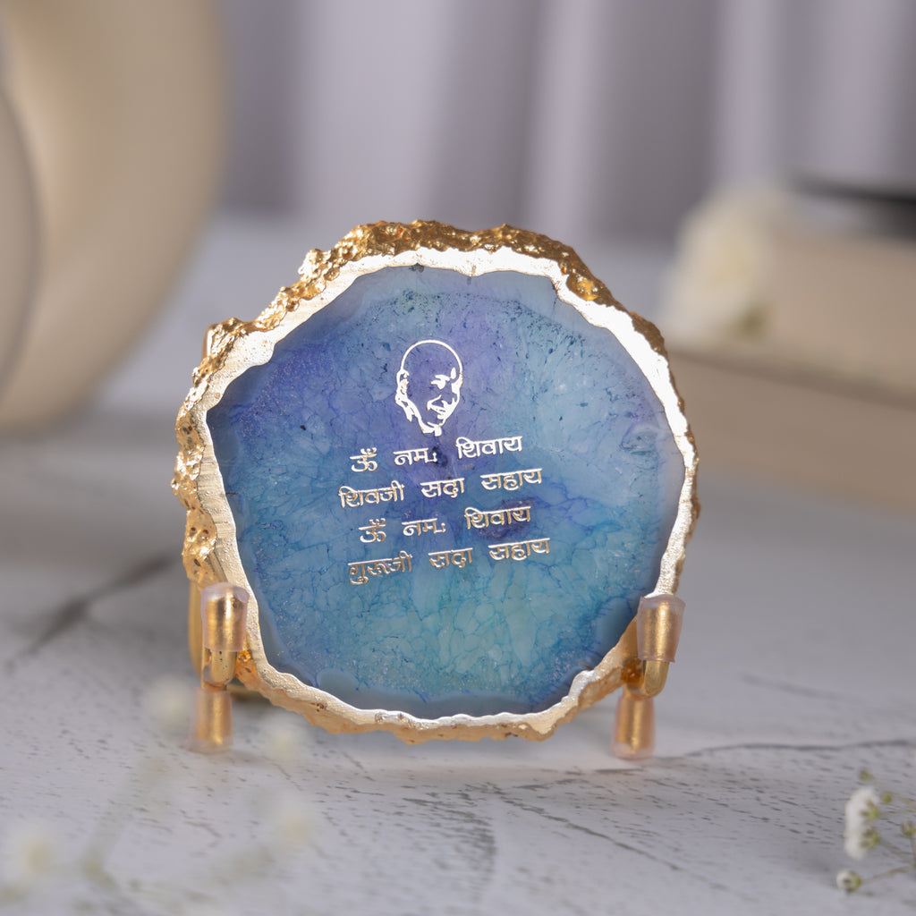 Guru Ji Mantra Blue Agate Metal Showpiece