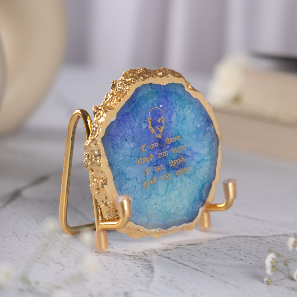 Guru Ji Mantra Blue Agate Metal Showpiece