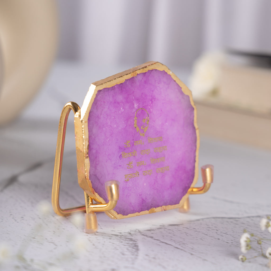 Guru Ji Mantra Pink Agate Metal Showpiece