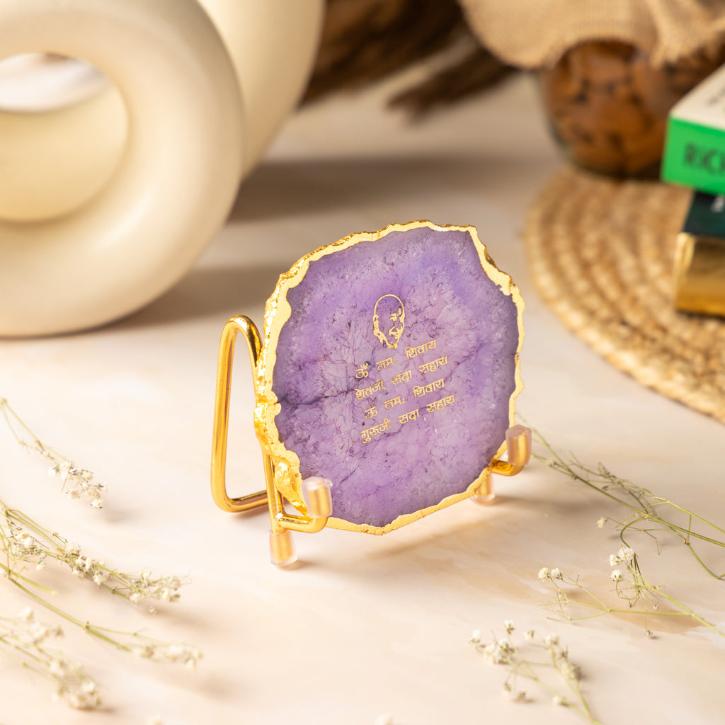 Guru Ji Mantra Purple Agate Metal Showpiece