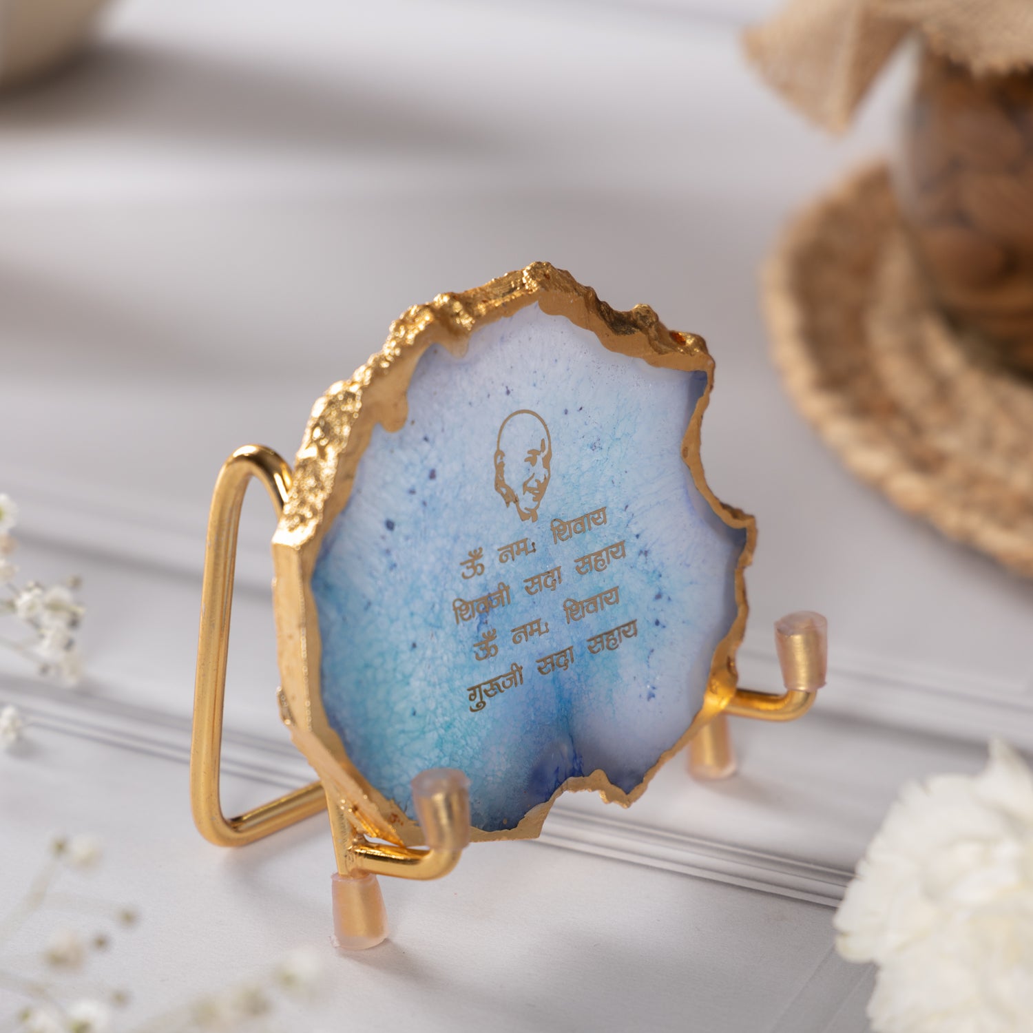 Guru Ji Mantra Turquoise Agate Metal Showpeice