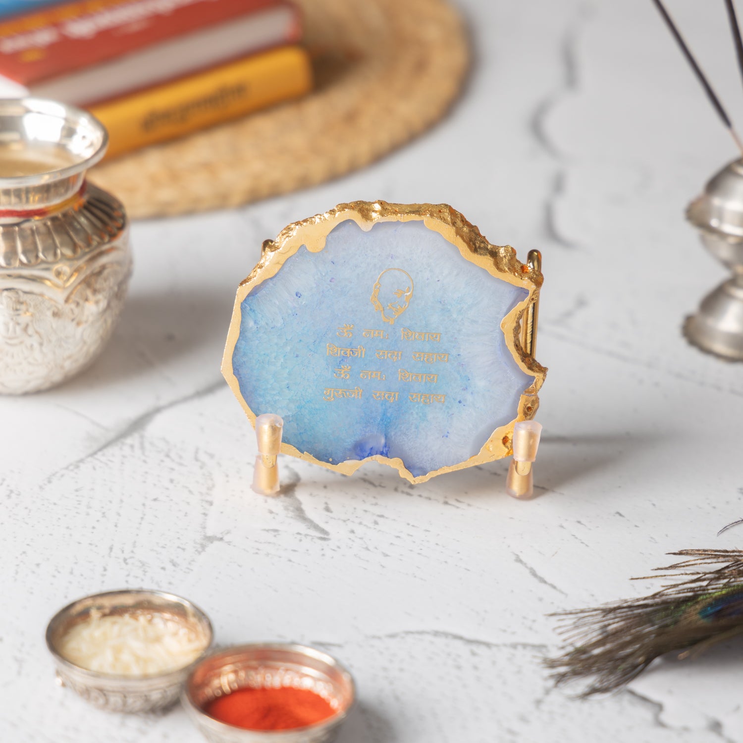 Guru Ji Mantra Turquoise Agate Metal Showpeice