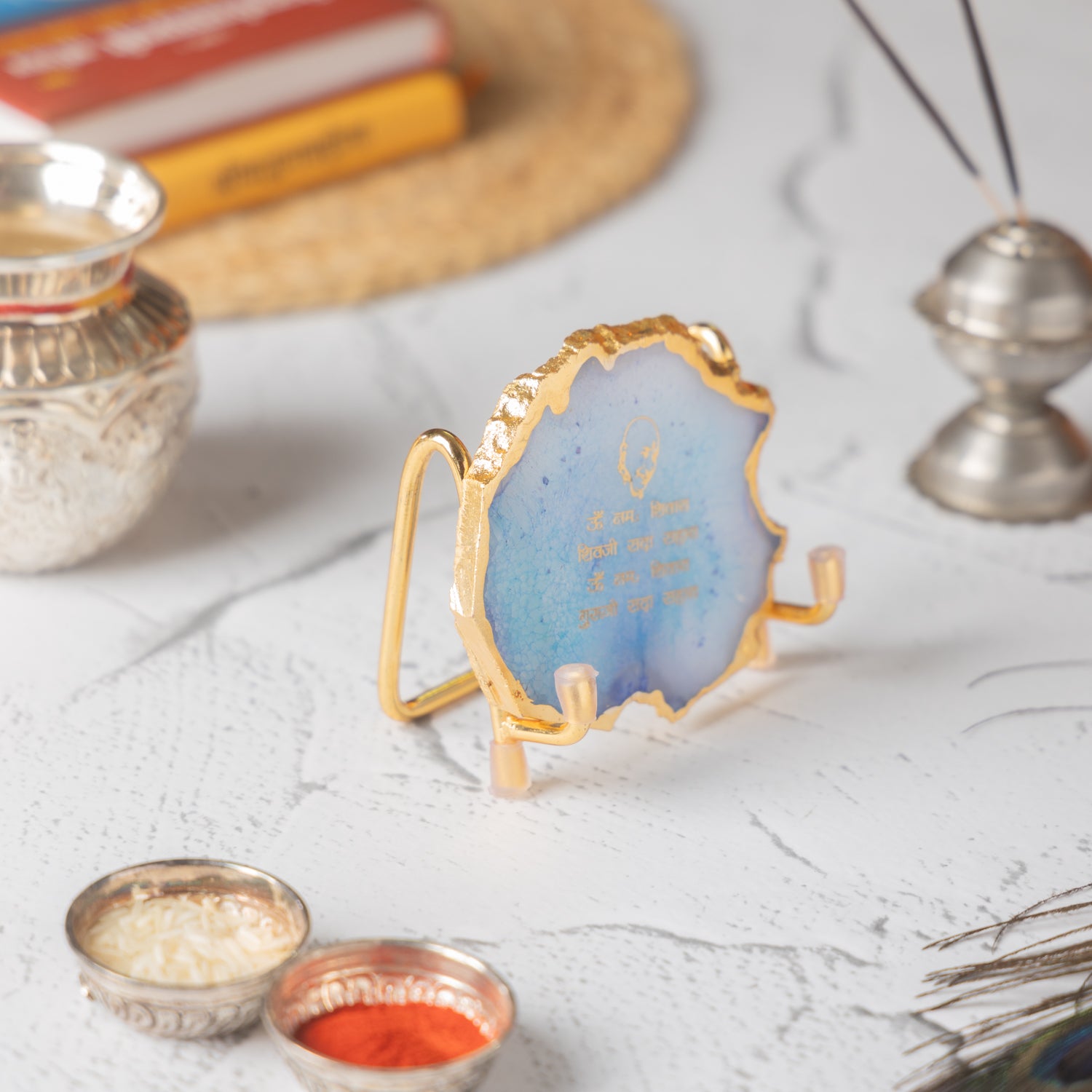 Guru Ji Mantra Turquoise Agate Metal Showpeice