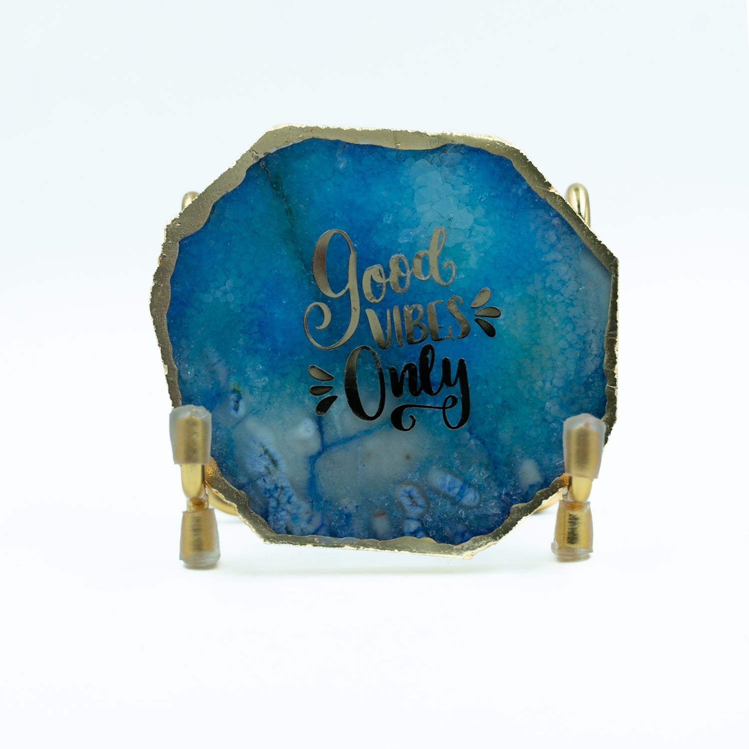 Good Vibes Blue Agate Metal Showpeice