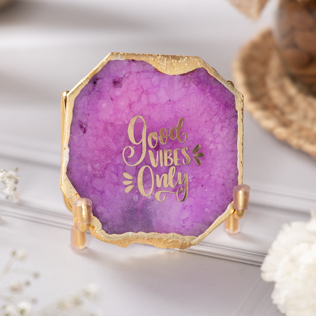 Good Vibes Pink Agate Metal Showpeice