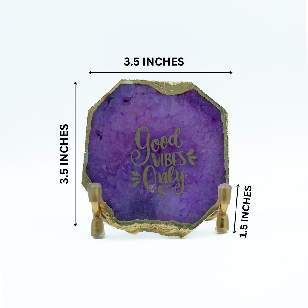 Good Vibes Pink Agate Metal Showpeice