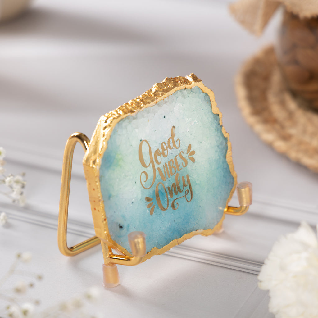 Good Vibes Turquoise Agate Metal Showpiece