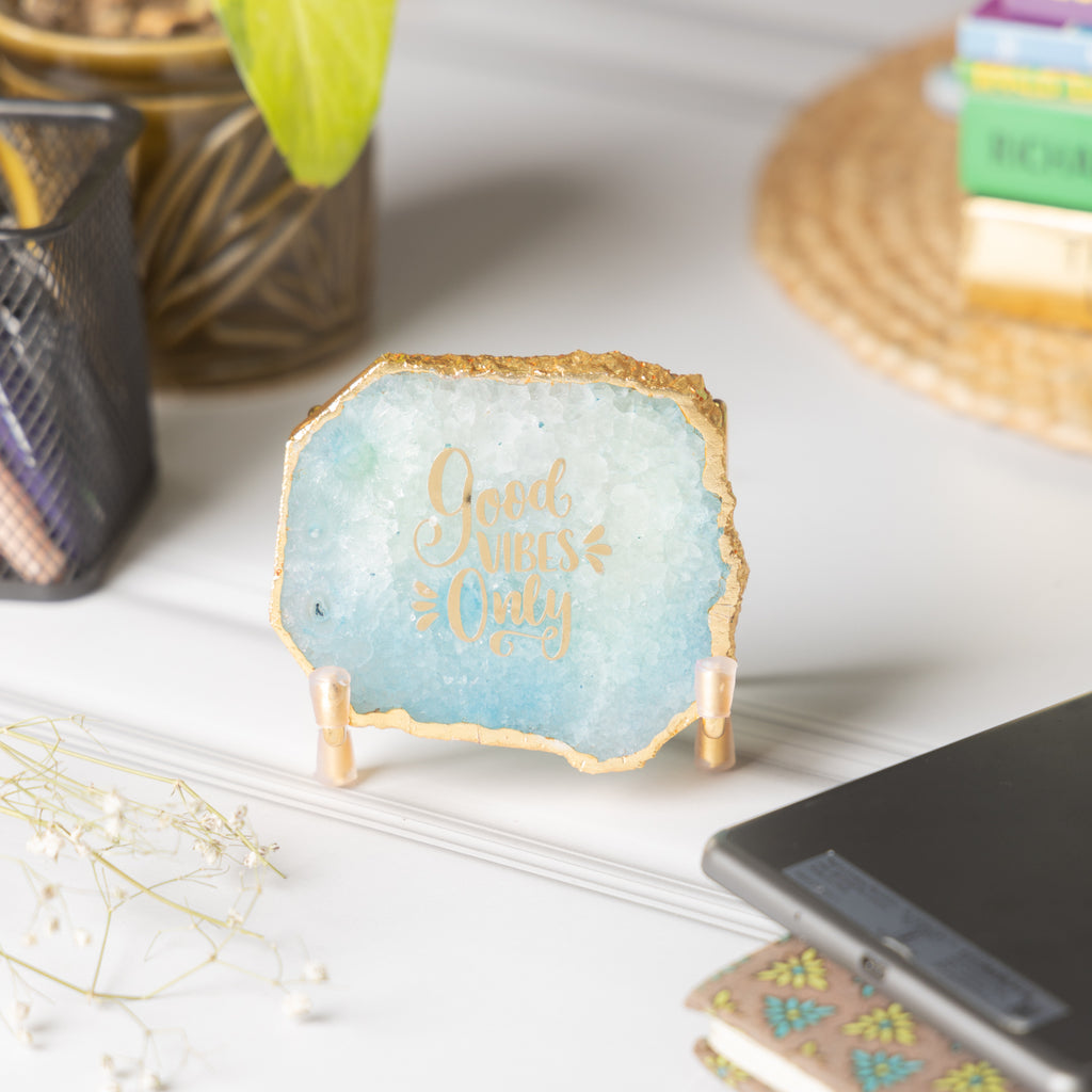 Good Vibes Turquoise Agate Metal Showpiece