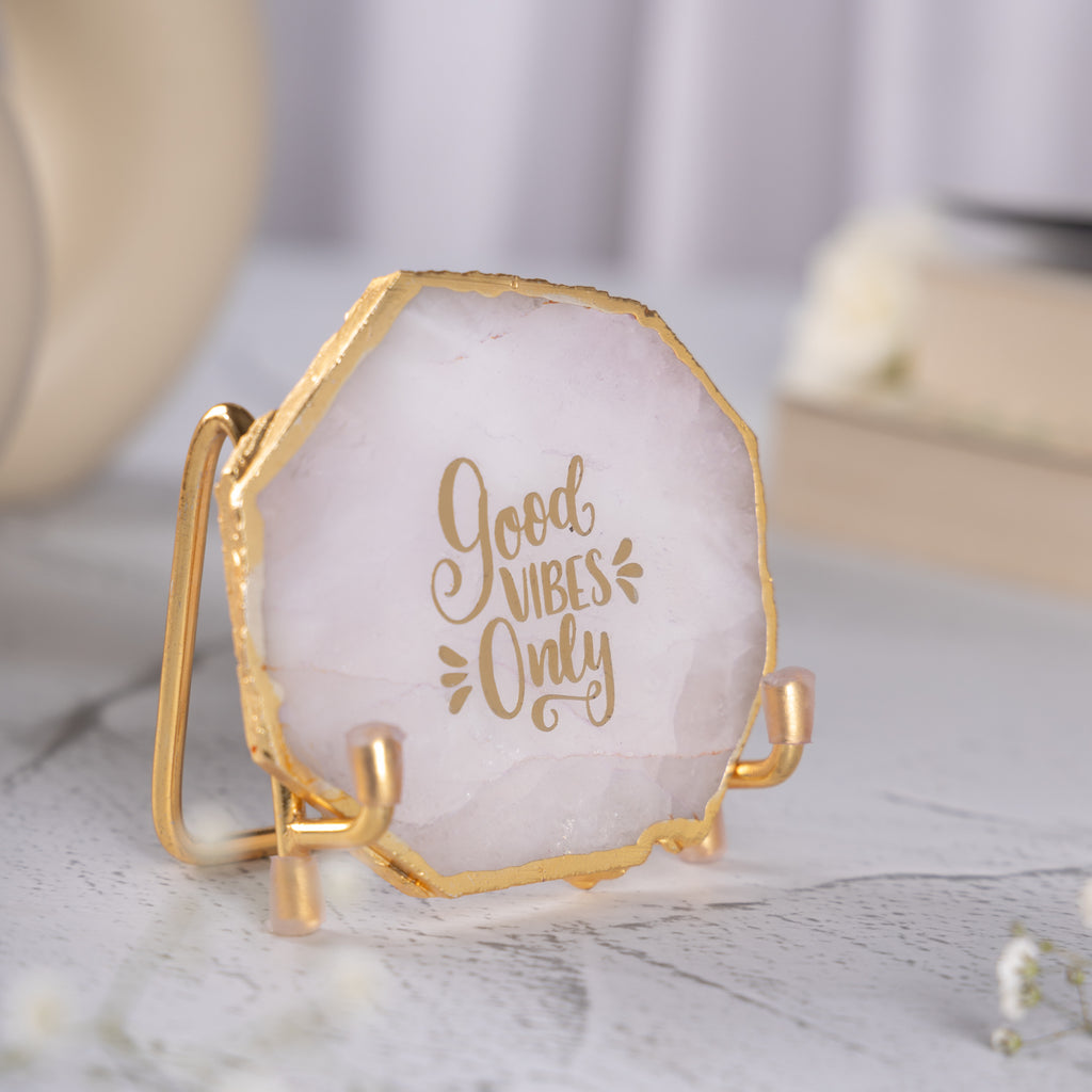 Good Vibes White Agate Metal Showpiece