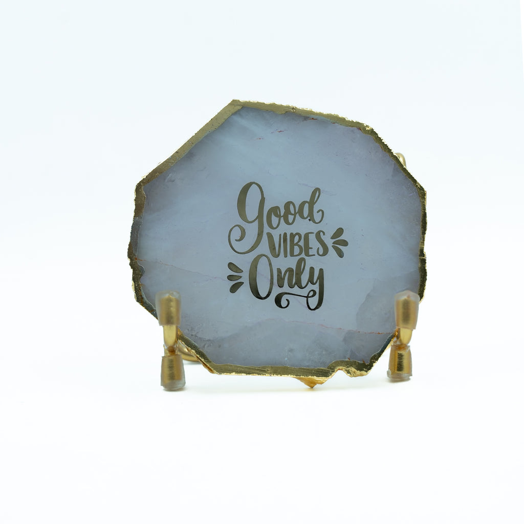 Good Vibes White Agate Metal Showpiece
