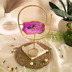 Agate Ik Onkar Oval Shape Metal Showpiece- Pink