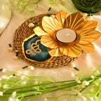 Agate Ik Onkar Flower Shape Tealight Holder- Turquoise