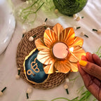 Agate Ik Onkar Flower Shape Tealight Holder- Turquoise