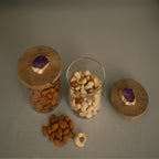 Agate Pink Stone Lid Glass Storage Jar with Wooden Top set of 2