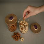 Agate Pink Stone Lid Glass Storage Jar with Wooden Top set of 2