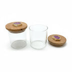 Agate Pink Stone Lid Glass Storage Jar with Wooden Top set of 2