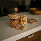 Agate Turquoise Stone Lid Glass Storage Jar with Wooden Top set of 2