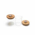 Agate White Stone Lid Glass Storage Jar with Wooden Top set of 2