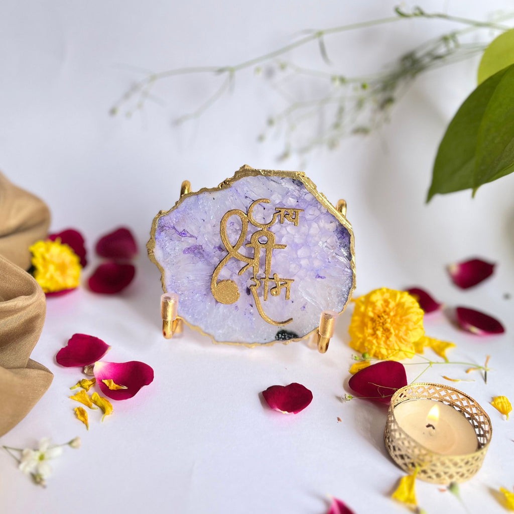 Jai Shree Ram Agate Metal Stand Relegious Showpeice-Purple