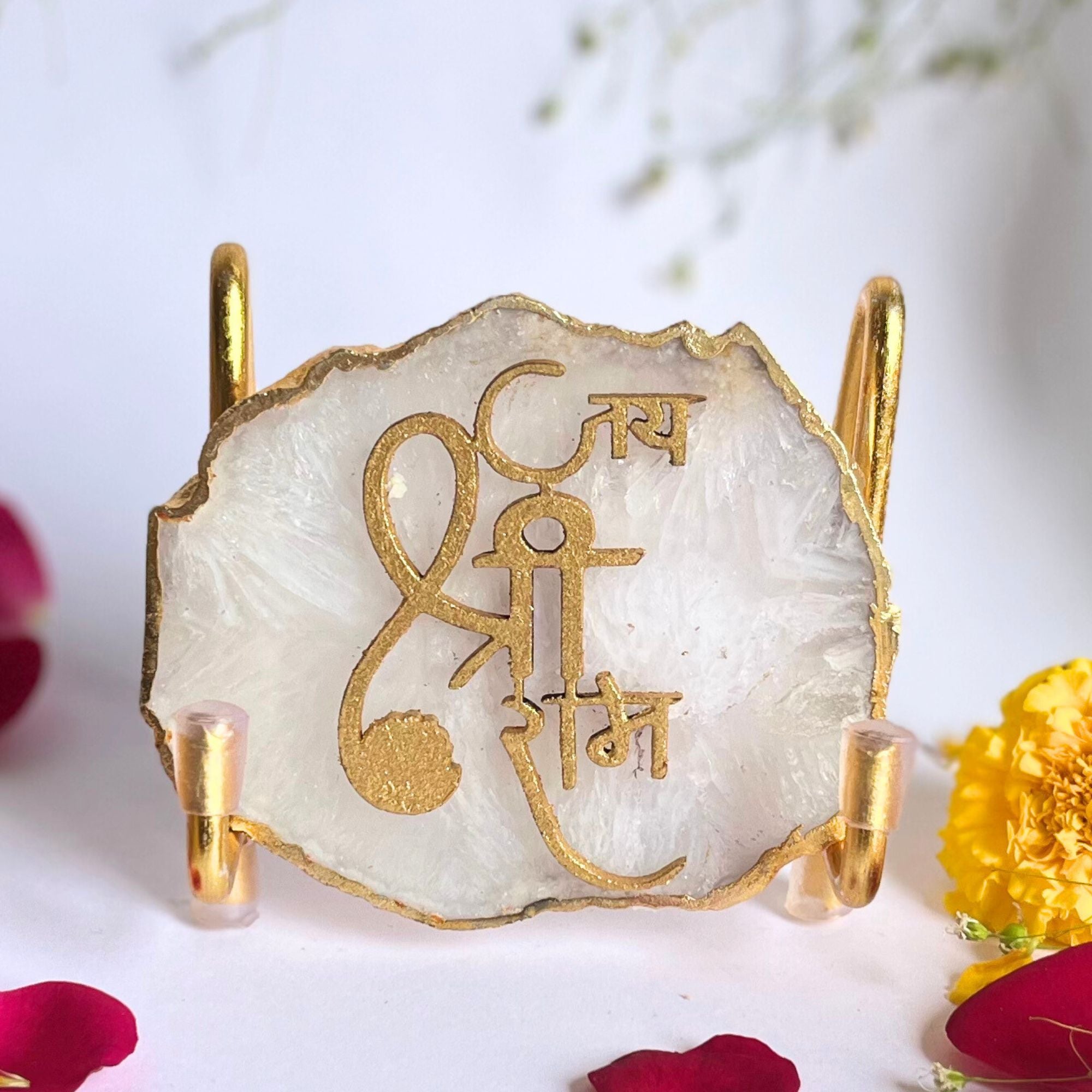 Jai Shree Ram Agate Metal Stand Relegious Showpeice-White