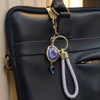 Purple Solar Agate Gold Plated Key Chain with Evil Eye