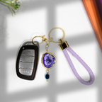 Purple Solar Agate Gold Plated Key Chain with Evil Eye