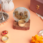 Agate Laxmi Ji Wooden Tealight - Blue