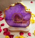 Gayatri Mantra Agate with Marble Base Back Side Tealight-Purple