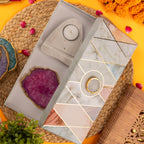 Agate with Marble Base Back Side Tealight Lamp -Pink