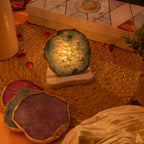 Agate with Marble Base Back Side Tealight Lamp -Green