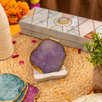 Agate with Marble Base Back Side Tealight Lamp -Purple