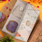 Agate with Marble Base Back Side Tealight Lamp -Purple