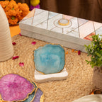 Agate with Marble Base Back Side Tealight Lamp -Turquoise