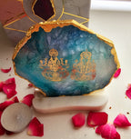 Laxmi Ganesha Agate with Marble Base Back Side Tealight-Green