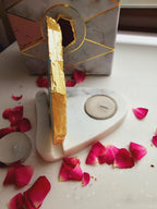 Laxmi Ganesha Agate with Marble Base Back Side Tealight-Purple