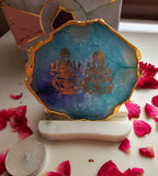 Laxmi Ganesha Agate with Marble Base Back Side Tealight-Turquoise