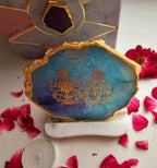 Laxmi Ganesha Agate with Marble Base Back Side Tealight-Turquoise