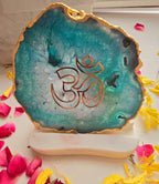 OM Agate with Marble Base Back Side Tealight-Green