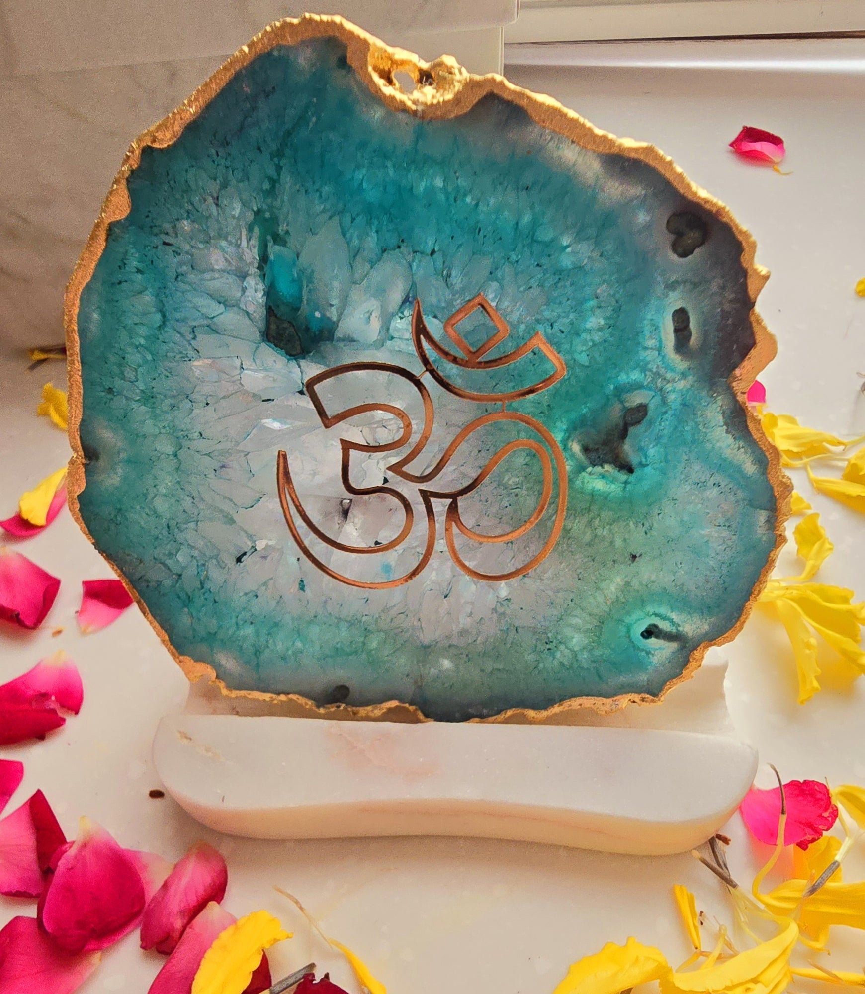 OM Agate with Marble Base Back Side Tealight-Green