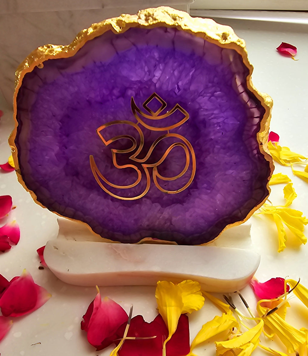 OM Agate with Marble Base Back Side Tealight-Purple